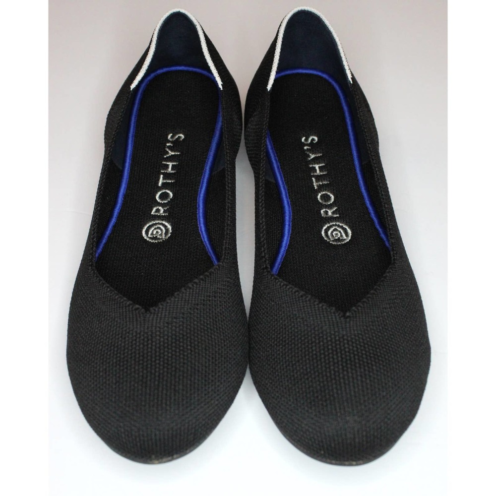 Rothy's Retired White Halo Black Round Toe Flats, Women's Size 9